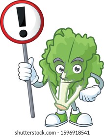 Cartoon mascot of endive bring sign in his hand