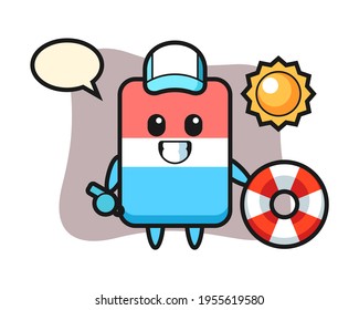 Cartoon mascot of eraser as a beach guard, cute style design for t shirt, sticker, logo element