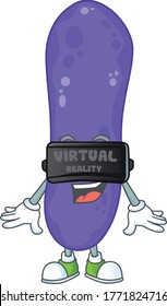 A cartoon mascot of escherichia coli enjoying game with Virtual reality headset. Vector illustration