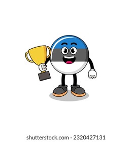Cartoon mascot of estonia flag holding a trophy , character design