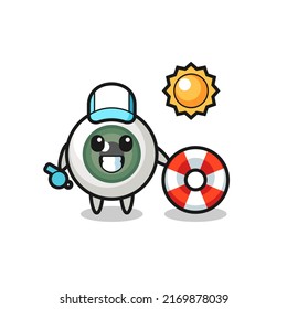 Cartoon mascot of eyeball as a beach guard , cute style design for t shirt, sticker, logo element