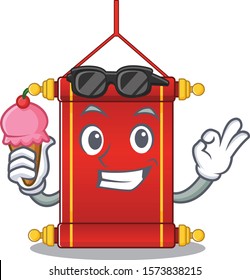 cartoon Mascot featuring chinese scrolls with ice cream