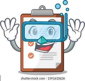 cartoon Mascot featuring clipboard Scroll wearing Diving glasses