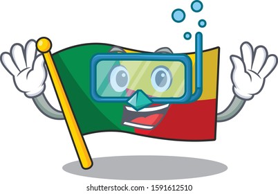 cartoon Mascot featuring flag benin Scroll wearing Diving glasses
