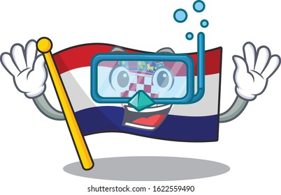 cartoon Mascot featuring flag croatia Scroll wearing Diving glasses