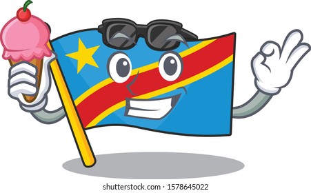 cartoon Mascot featuring flag democratic republic with ice cream