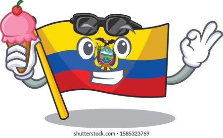 cartoon Mascot featuring flag ecuador with ice cream