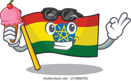 cartoon Mascot featuring flag ethiopia with ice cream