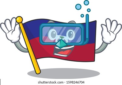 cartoon Mascot featuring flag haiti Scroll wearing Diving glasses