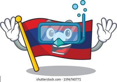 cartoon Mascot featuring flag laos Scroll wearing Diving glasses