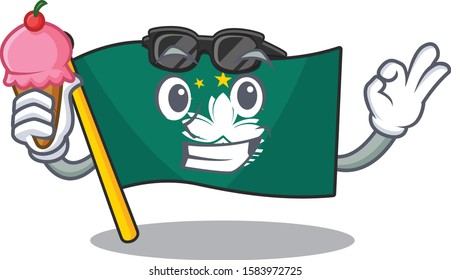 cartoon Mascot featuring flag macau with ice cream