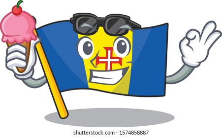 cartoon Mascot featuring flag madeira with ice cream