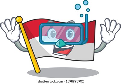 cartoon Mascot featuring flag monaco Scroll wearing Diving glasses