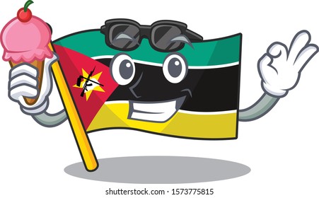 cartoon Mascot featuring flag mozambique with ice cream