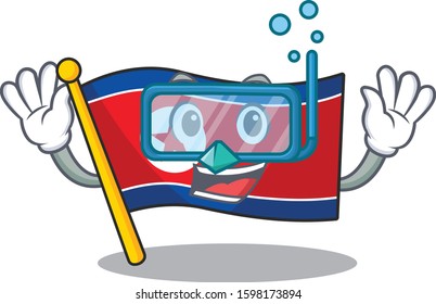 cartoon Mascot featuring flag north korea Scroll wearing Diving glasses