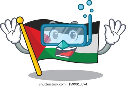 cartoon Mascot featuring flag palestine Scroll wearing Diving glasses