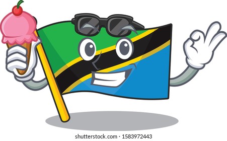 cartoon Mascot featuring flag tanzania with ice cream