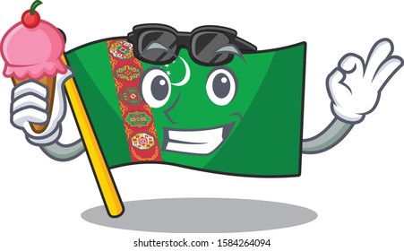 cartoon Mascot featuring flag turkmenistan with ice cream
