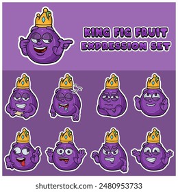 Cartoon Mascot Of Fig Fuit Character with king and expression set. Vector Illustration