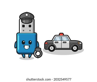Cartoon mascot of flash drive usb as a police , cute style design for t shirt, sticker, logo element