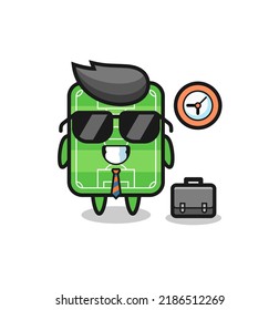 Cartoon mascot of football field as a businessman , cute style design for t shirt, sticker, logo element