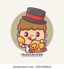 mascota de dibujos animados con pollo frito. ilustraciones vectoriales con estilo de contorno, adecuado para, marca de logotipo, pegatinas, iconos, etc.
