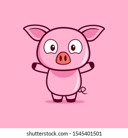 cartoon mascot Fun Pig cheers logo design