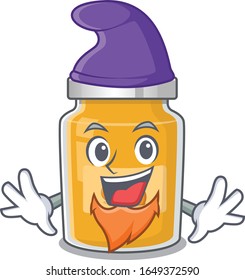 cartoon mascot of funny apricot dressed as an Elf