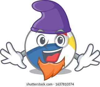 cartoon mascot of funny beach ball dressed as an Elf