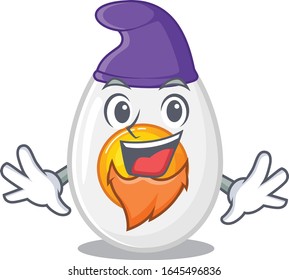 cartoon mascot of funny boiled egg dressed as an Elf