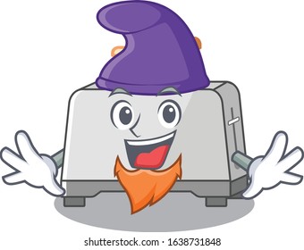 cartoon mascot of funny bread toaster dressed as an Elf