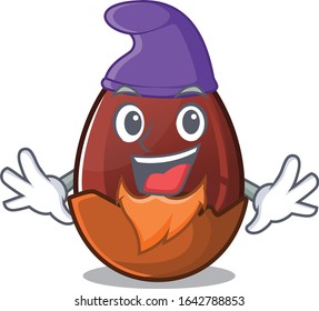 cartoon mascot of funny chocolate egg dressed as an Elf