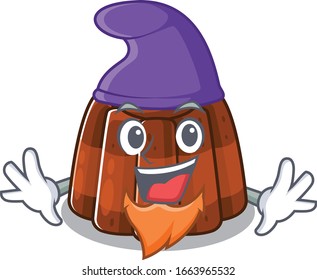 cartoon mascot of funny chocolate pudding dressed as an Elf