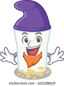 cartoon mascot of funny oats milk dressed as an Elf