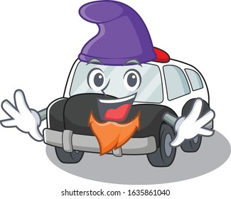 cartoon mascot of funny police car dressed as an Elf