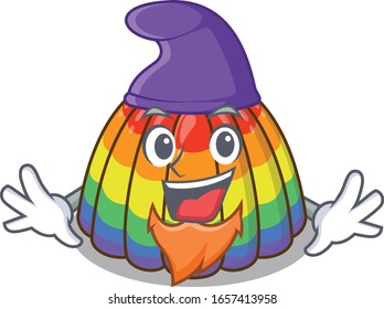cartoon mascot of funny rainbow jelly dressed as an Elf