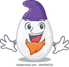 cartoon mascot of funny white egg dressed as an Elf