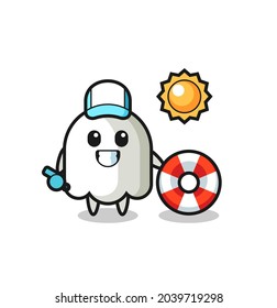 Cartoon mascot of ghost as a beach guard , cute style design for t shirt, sticker, logo element