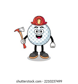 Cartoon mascot of golf ball firefighter , character design