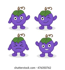 Cartoon mascot grapes, grape character. Grapes with different emotions. Vector illustration