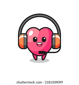 Cartoon mascot of heart symbol as a customer service , cute style design for t shirt, sticker, logo element