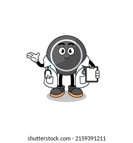 Cartoon mascot of hockey puck doctor , character design