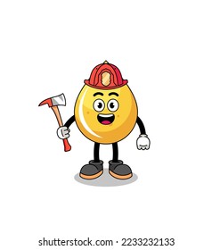 Cartoon mascot of honey drop firefighter , character design