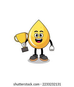 Cartoon mascot of honey drop holding a trophy , character design