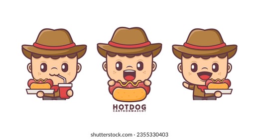 cartoon mascot with hotdogs. set cartoon vector with different expressions, suitable for, logo brand, stickers, icons, etc.