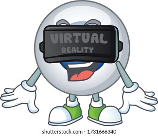 A cartoon mascot of human eye ball enjoying game with Virtual reality headset