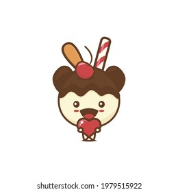 cartoon mascot ice cream ball, with cherry on top. vector illustration isolated on white background