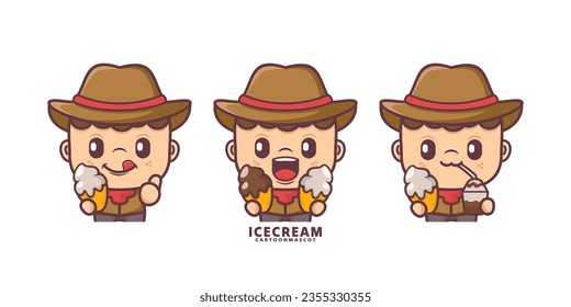 cartoon mascot with ice cream. set cartoon vector with different expressions, suitable for, logo brand, stickers, icons, etc.