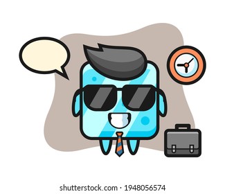 Cartoon mascot of ice cube as a businessman, cute style design for t shirt, sticker, logo element