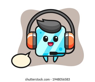 Cartoon mascot of ice cube as a customer service, cute style design for t shirt, sticker, logo element
